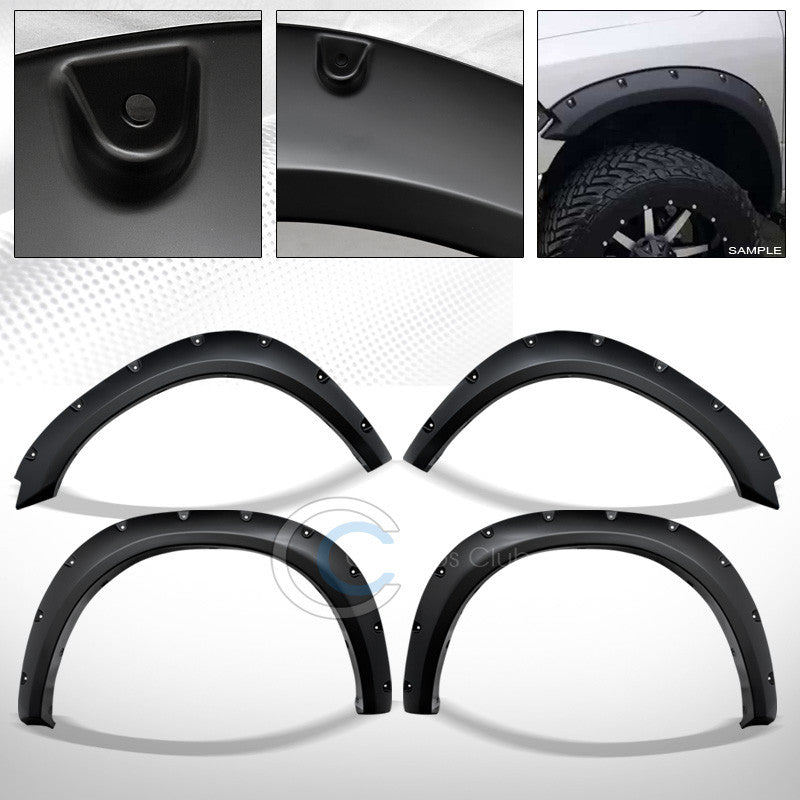 MATTE BLK POCKET RIVET STYLE FENDER FLARES KIT WHEEL COVER 09-16 DODGE RAM 1500