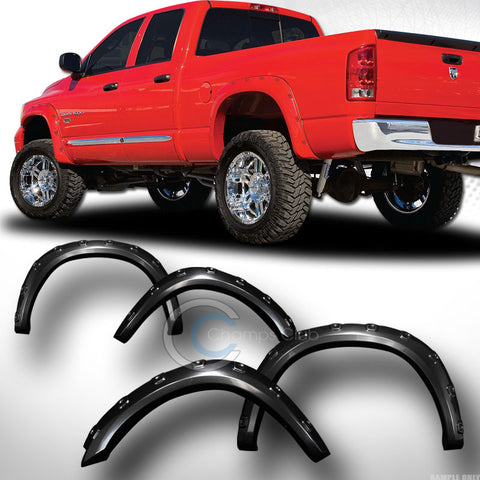 BLACK POCKET RIVET STYLE FENDER FLARES KIT WHEEL COVER 4PC 09-16 DODGE RAM 1500