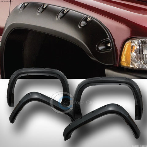 BLK POCKET RIVET STYLE FENDER FLARES KIT COVER 4PC 94-02 DODGE RAM 6.5/8 FT BED