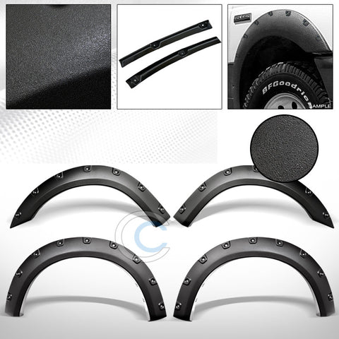 SANDBLAST BLK BOSS POCKET RIVET STYLE FENDER FLARES WHEEL COVERS 4P 93-11 RANGER