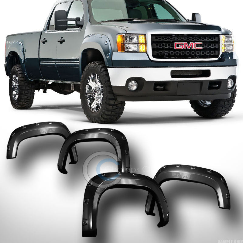 BLK BOSS POCKET STYLE FENDER FLARES KIT WHEEL COVER 4P 2007+ SIERRA 2500/3500 HD