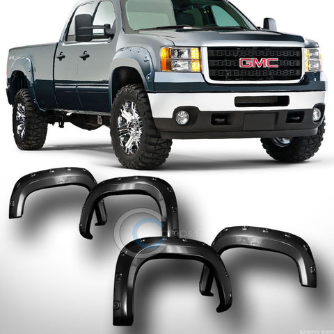 BLK BOSS POCKET STYLE FENDER FLARES KIT WHEEL COVER 4P 2007+ SIERRA 2500/3500 HD
