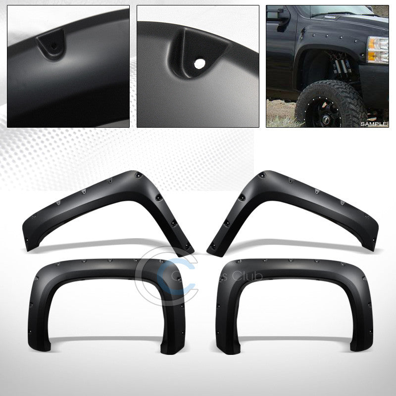 MATTE BLK POCKET FENDER FLARES WHEEL COVER JR 07-14 SILVERADO FLEETSIDE 6.5'/8'