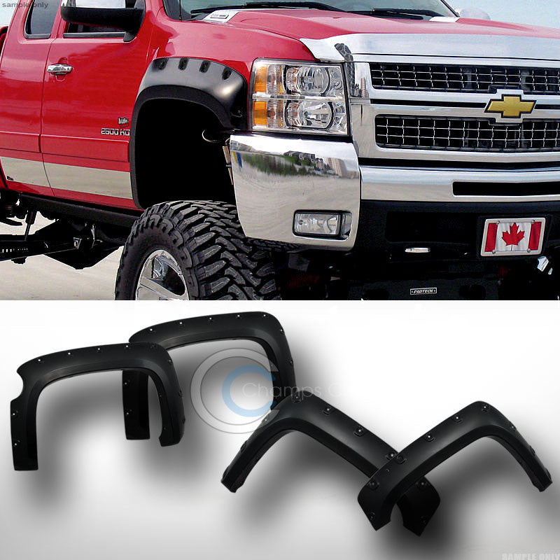 BLK BOSS POCKET RIVET STYLE FENDER FLARES 07-13 SILVERADO 1500 5.8 FT SHORT BED