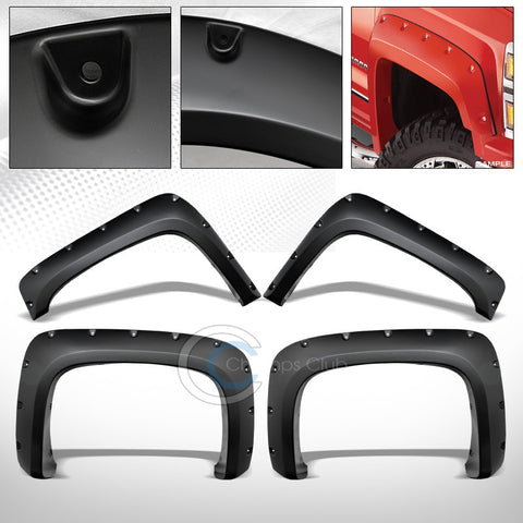 MATTE BLK POCKET RIVET STYLE FENDER FLARES KIT JR 14+ SILVERADO 6.5'/8' LONG BED