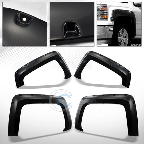 BLK POCKET RIVET STYLE FENDER FLARES KIT COVER 14+ CHEVY SILVERADO 1500 6.5/8 FT