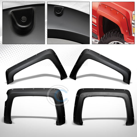 MATTE BLK POCKET RIVET STYLE FENDER FLARE KIT JR 14-16 SILVERADO 5.8' SHORT BED