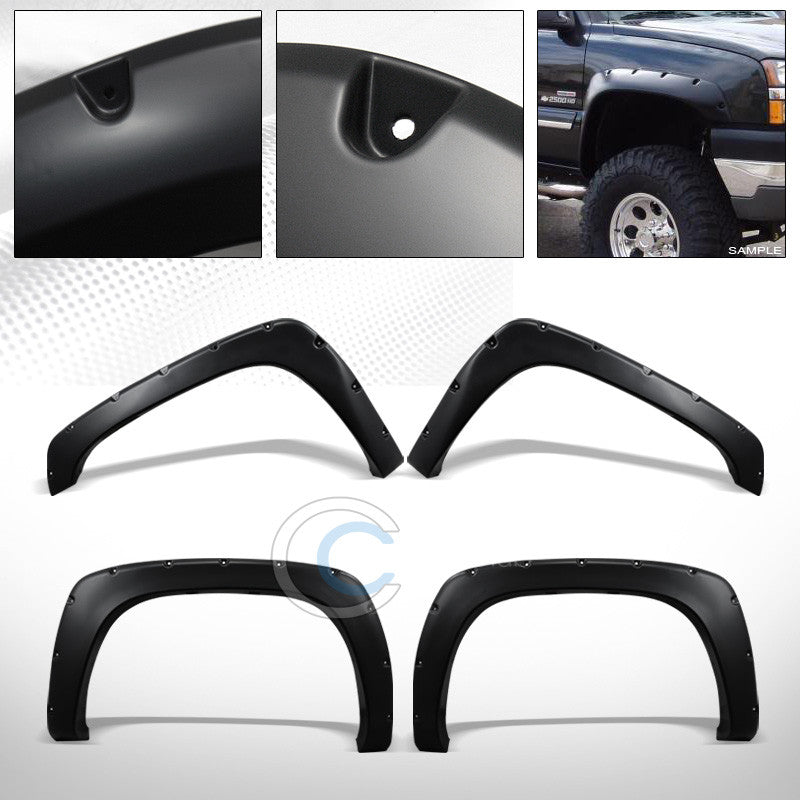 MATTE BLACK POCKET STYLE FENDER FLARES JR 99-07 SILVERADO/SUBURBAN/SIERRA/YUKON