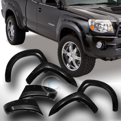 BLK BOSS POCKET STYLE FENDER FLARES WHEEL COVERS 6PC 2005+ TACOMA 5 FT SHORT BED