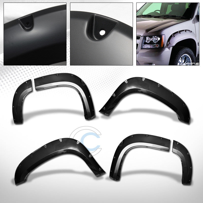 BLK POCKET BOLT RIVET STYLE FENDER FLARES WHEEL COVER KIT 6PC 07-14 CHEVY TAHOE
