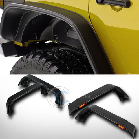 BLACK FLAT FRONT+REAR FENDER FLARES COVER AMBER LIGHTS 07-16 WRANGLER 4 DOOR JK