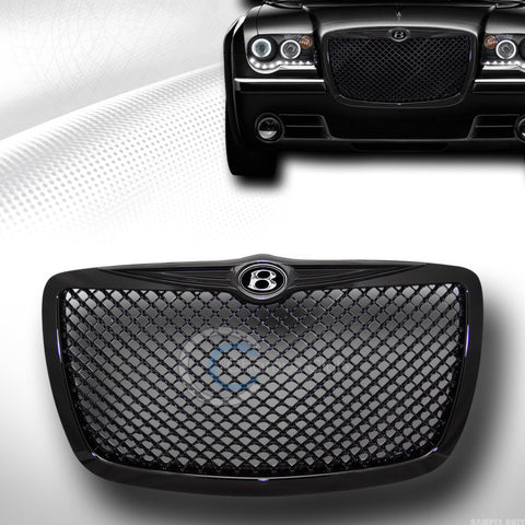 BLK VIP MESH FRONT HOOD BUMPER GRILL GRILLE+B EMBLEM 2004-2010 CHRYSLER 300 300C