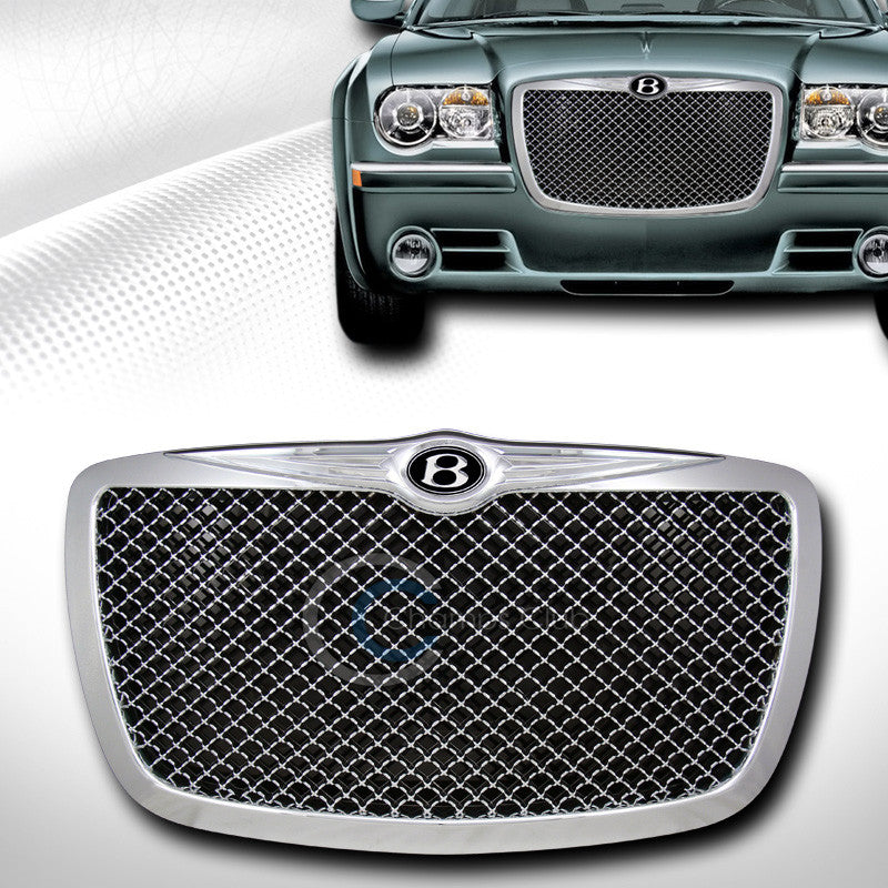 CHROME LUXURY SPORT FRONT HOOD GRILL GRILLE+B EMBLEM 04 05-10 CHRYSLER 300/300C