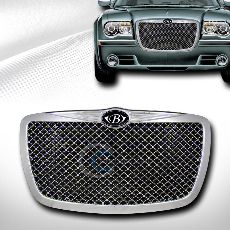 CHROME MESH FRONT HOOD BUMPER GRILL GRILLE+EMBLEM W 2004-2010 CHRYSLER 300 300C