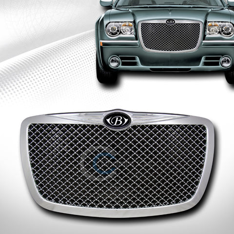 CHROME MESH FRONT HOOD BUMPER GRILL GRILLE+EMBLEM W 2004-2010 CHRYSLER 300 300C