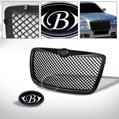 MATTE BLACK MESH FRONT HOOD GRILL GRILLE+EMBLEM WING 2004-2010 CHRYSLER 300/300C