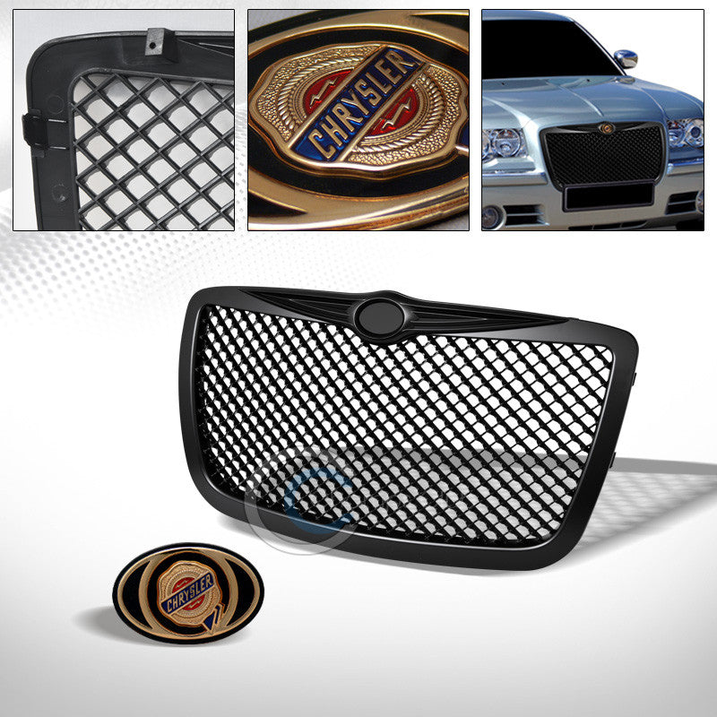 MATTE BLK MESH FRONT HOOD GRILL GRILLE w/FACTORY EMBLEM 2004 2005-2010 300/300C