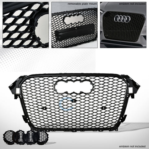 BLACK RS-HONEYCOMB MESH BUMPER GRILL GRILLE GUARD+EMBLEM BASE 13-15 AUDI A4 B8.5