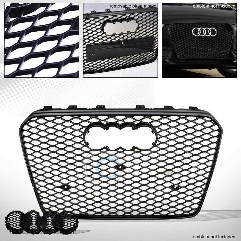 BLACK RS-STYLE MESH BUMPER GRILL GRILLE GUARD+EMBLEM BASE 13-16 AUDI A5 S5 B8.5