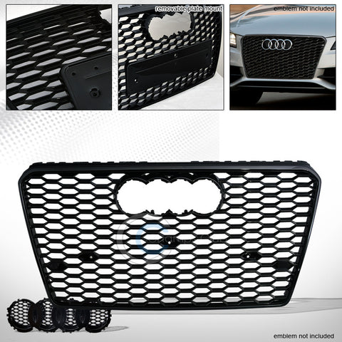 BLACK RS-HONEYCOMB MESH BUMPER GRILL GRILLE GUARD W/EMBLEM BASE 12-14 AUDI A7/S7