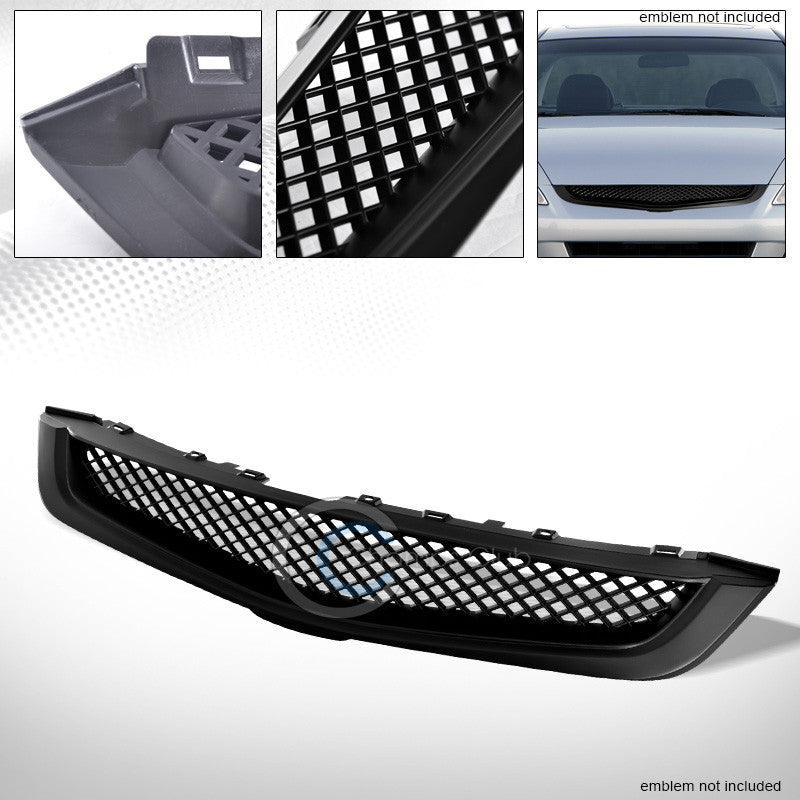 MATTE BLK T-R MESH FRONT HOOD BUMPER GRILL GRILLE COVER ABS 03-05 ACCORD 4D/4DR