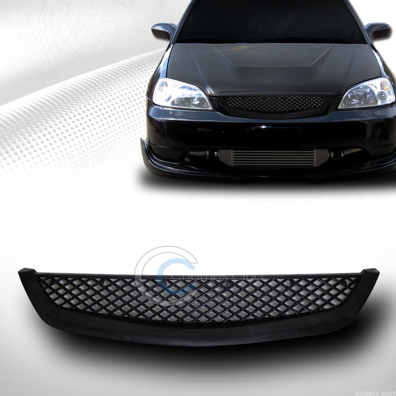 JDM BLACK T-R TYPE MESH FRONT BUMPER HOOD GRILL GRILLE 01-03 HONDA CIVIC 2DR/4DR