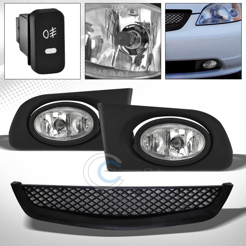 BLK T-R SPORT MESH GRILL GRILLE ABS+BUMPER FOG LIGHTS CHROME PT 2001-2003 CIVIC