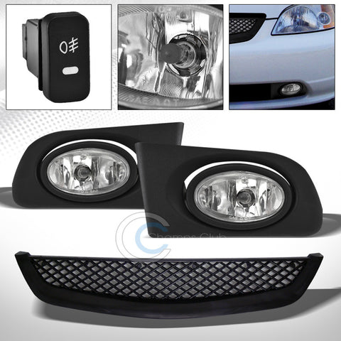 BLK T-R SPORT MESH GRILL GRILLE ABS+BUMPER FOG LIGHTS CHROME PT 2001-2003 CIVIC