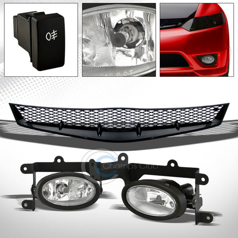 BLK T-R SPORT MESH GRILL GRILLE ABS+BUMPER FOG LIGHTS CHROME PT 2006+ CIVIC 2DR