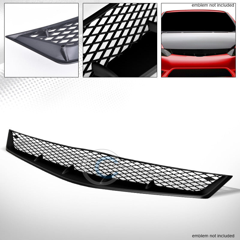 MATTE BLK T-R MESH FRONT HOOD BUMPER GRILL GRILLE COVER 06-08 HONDA CIVIC 2D/2DR