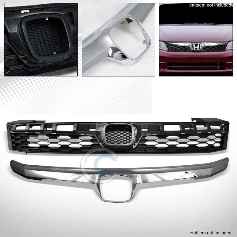 MATTE BLK HONEYCOMB MESH BUMPER GRILL GRILLE+CHROME TRIM COVER 2012 CIVIC 4D/4DR