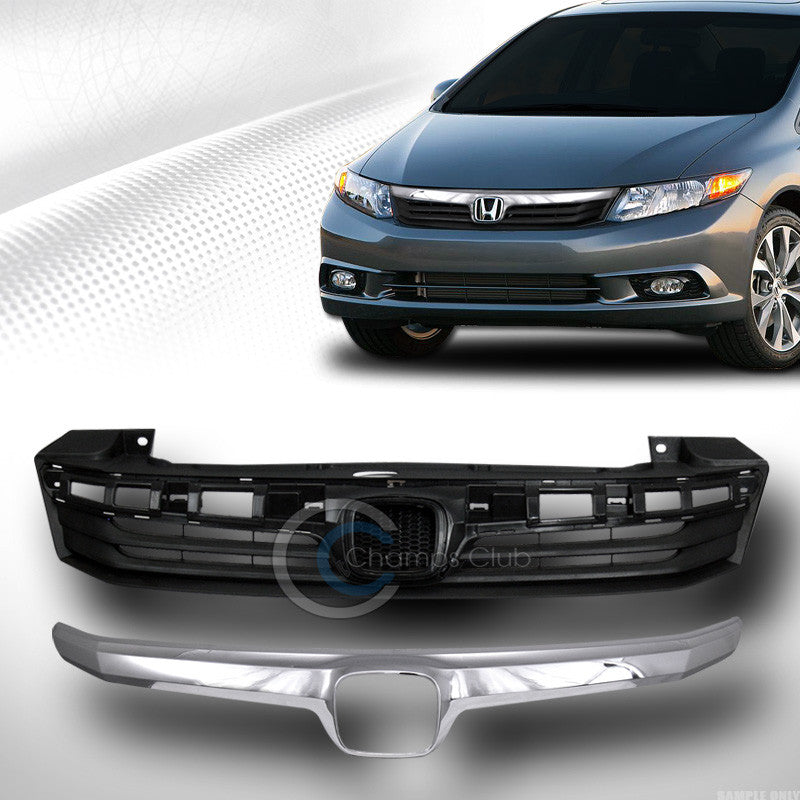 BLK BUMPER GRILL GRILLE W/PLASTIC MOLDING TRIM COVER CHROME 2012 HONDA CIVIC 4DR