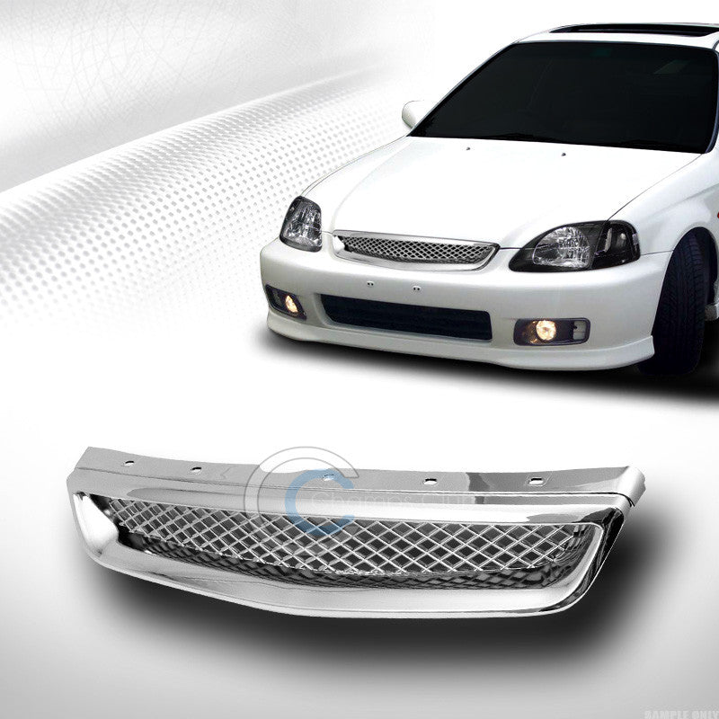 CHROME TR MESH SPORT FRONT BUMPER HOOD GRILL GRILLE 99-00 HONDA CIVIC EK EK9 EJ