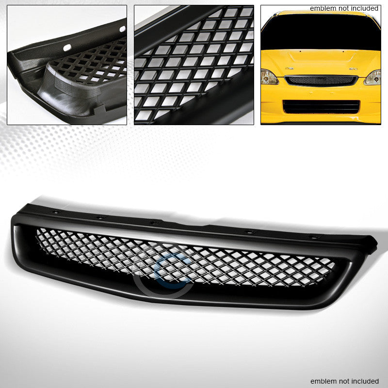 MATTE BLACK T-R MESH FRONT HOOD BUMPER GRILL GRILLE 99-00 HONDA CIVIC EK EK9 EJ