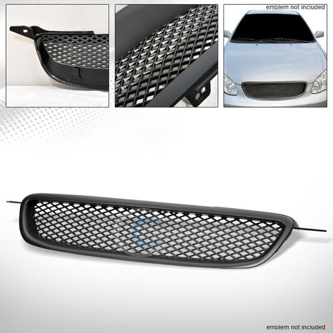 MATTE BLK T-R MESH FRONT HOOD BUMPER GRILL GRILLE COVER ABS 03-04 TOYOTA COROLLA