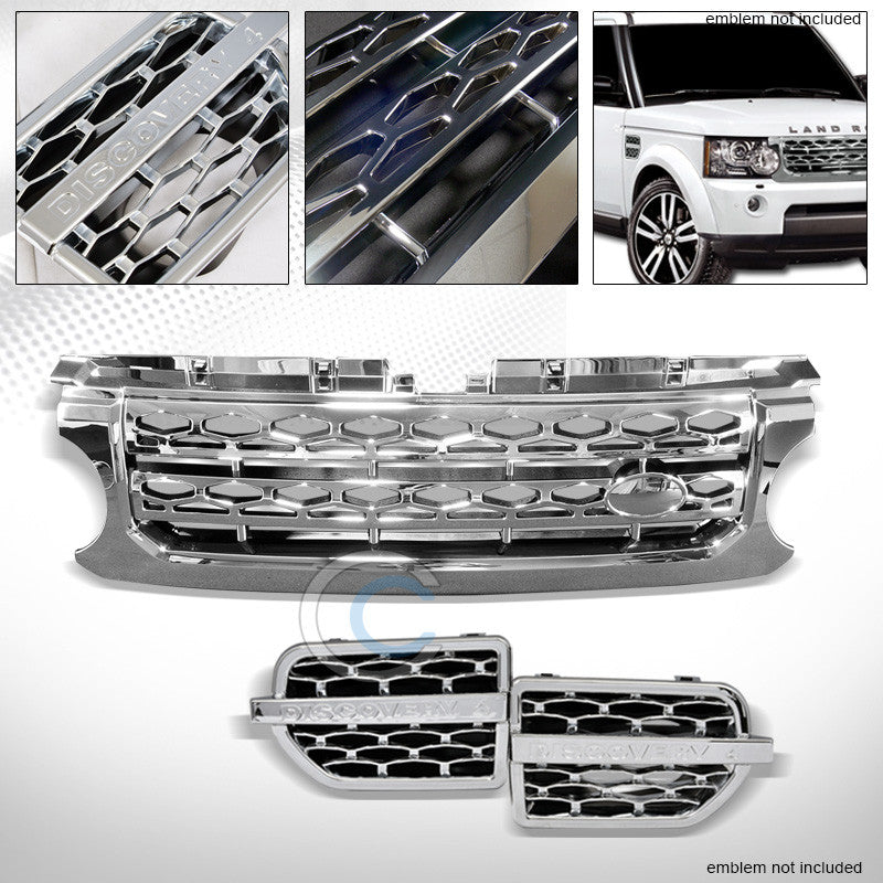 CHROME HONEYCOMB MESH FRONT BUMPER GRILL+FENDER GRILLE ABS 2010-2012 DISCOVERY 4