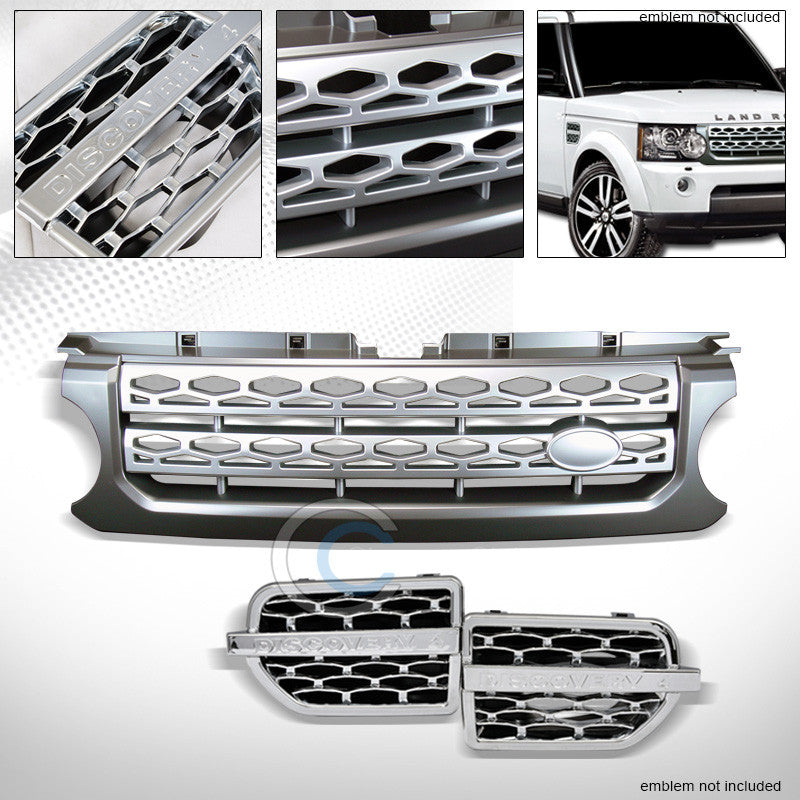 GRAY/SILVER HONEYCOMB MESH HOOD GRILL+CHROME FENDER GRILLE 2010-2012 DISCOVERY 4