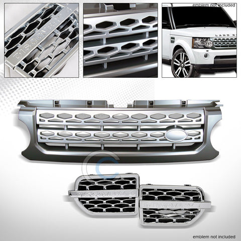 GRAY/SILVER HONEYCOMB MESH HOOD GRILL+CHROME FENDER GRILLE 2010-2012 DISCOVERY 4