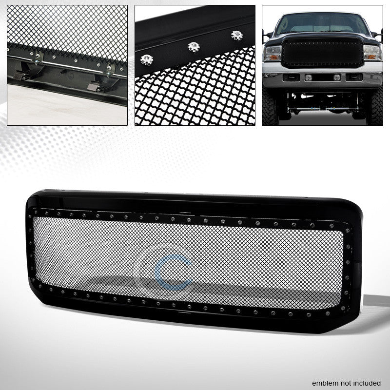 BLACK RIVET STEEL WIRE MESH FRONT BUMPER GRILL GRILLE 05-07 F250/F350 SUPERDUTY