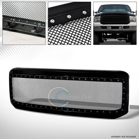 BLACK RIVET STEEL WIRE MESH FRONT BUMPER GRILL GRILLE 05-07 F250/F350 SUPERDUTY