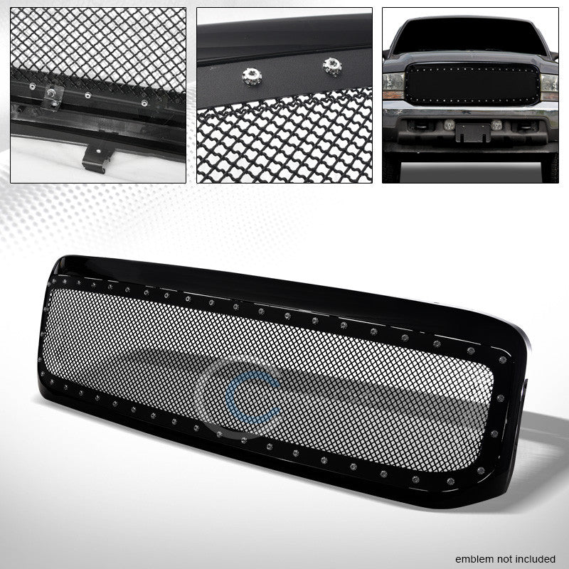 BLACK RIVET STEEL WIRE MESH FRONT BUMPER GRILL GRILLE 99-04 F250/F350 SUPERDUTY