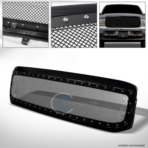 BLACK RIVET STEEL WIRE MESH FRONT BUMPER GRILL GRILLE 99-04 F250/F350 SUPERDUTY