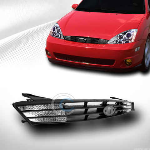 MATTE BLK FACTORY SPORT FRONT HOOD GRILL GRILLE GUARD+SIGNAL LIGHTS 00-04 FOCUS