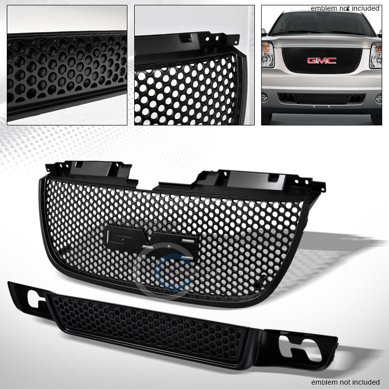 MATTE BLK ROUND HOLE MESH UPPER+LOWER BUMPER GRILL GRILLE 2007-2014 YUKON DENALI