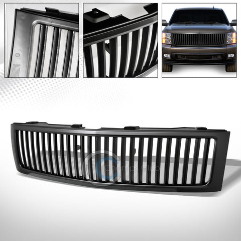 MATTE BLK VERTICAL FRONT HOOD BUMPER GRILL GRILLE ABS 07-13 CHEVY SILVERADO 1500