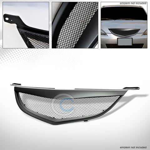 MATTE BLK ALUMINUM MESH FRONT HOOD BUMPER GRILL GRILLE 04-06 MAZDA 3 MAZDA3 4DR