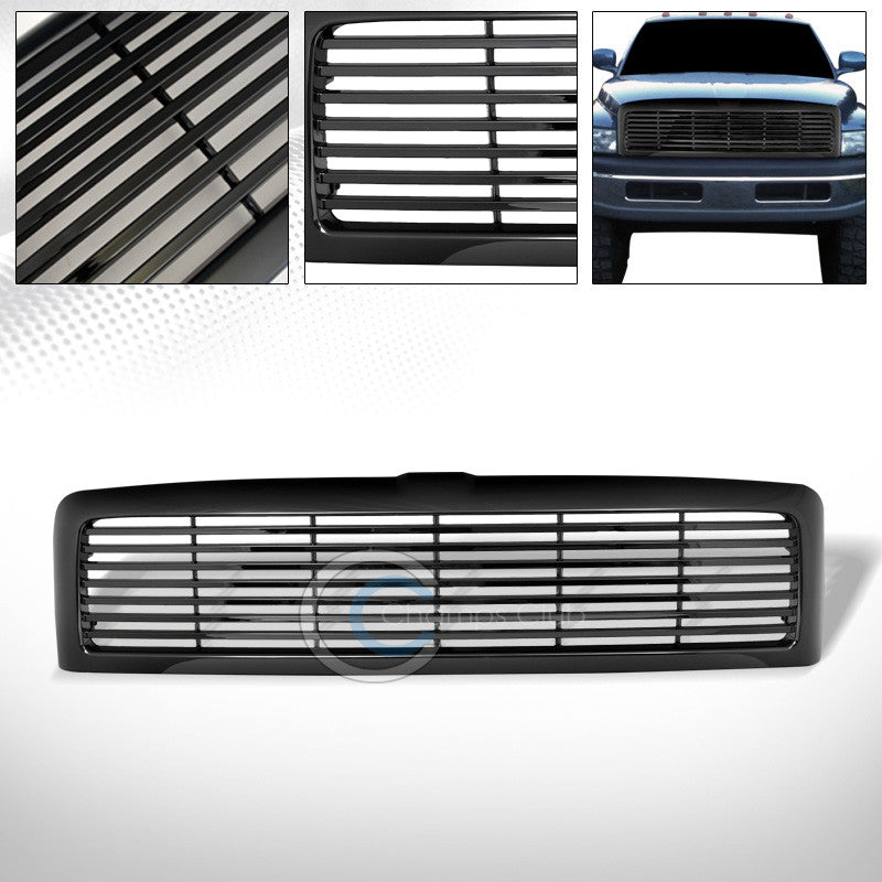 BLK HORIZONTAL BILLET STYLE FRONT HOOD BUMPER GRILL GRILLE COVER 94-02 DODGE RAM