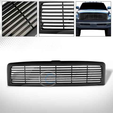 BLK HORIZONTAL BILLET STYLE FRONT HOOD BUMPER GRILL GRILLE COVER 94-02 DODGE RAM