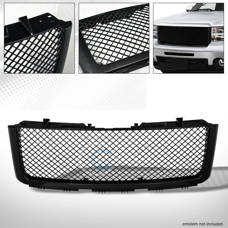 BLK SPORT MESH FRONT UPPER HOOD BUMPER GRILL GRILLE COVER 07-13 GMC SIERRA 1500