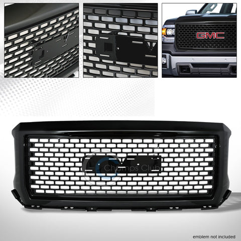 BLK SQUARE MESH FRONT HOOD BUMPER GRILL GRILLE EMBLEM BASE 14-15 GMC SIERRA 1500